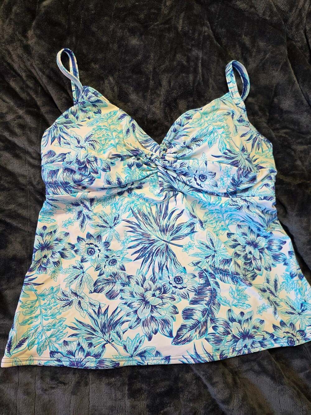 Lands' End Blue White Floral Tankini Top Size 12